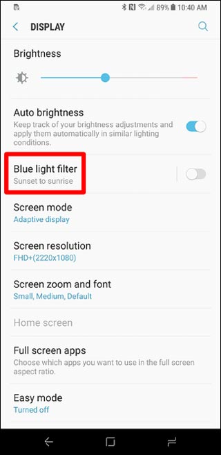 Blue Light filter option